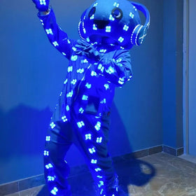 Night Club Carnival Party Wear Led Light Robot Costume Black Blazer Solid Woven Sequined