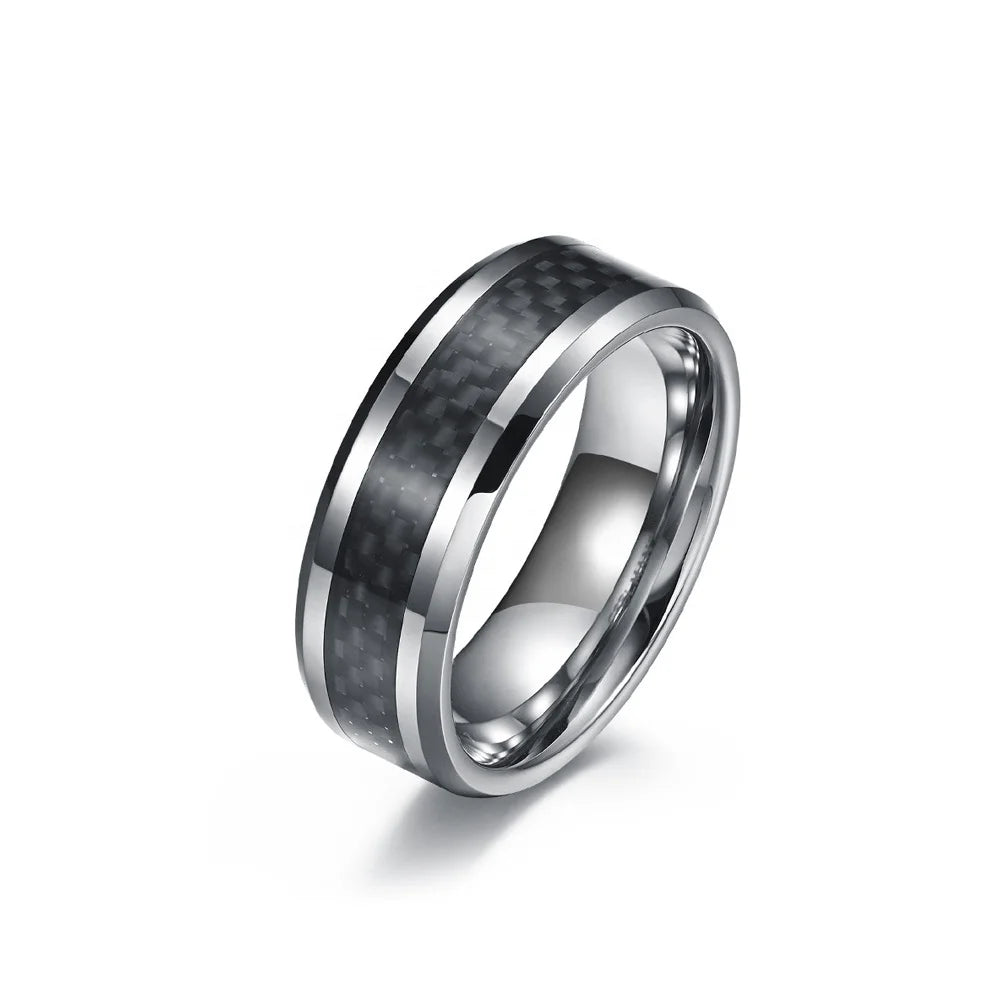 Alin Muslim Design Stainless Steel and Carbon Fiber Inlay Men Ring Unisize Jewelry