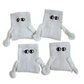 Funny Black White Solid Color Ribbed Eye Embroidery Magnetic Couple Hold Hands Socks