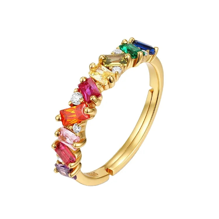 Rainbowking the New rainbow Zircon Ring Fashion European and American Colorful S925 Silver-plated Jewelry Ring