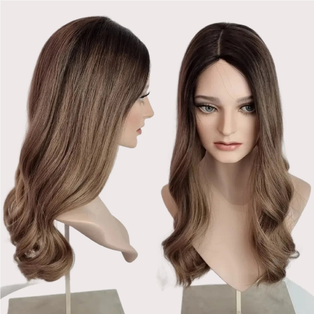 Fast Delivery Womens Toppers Ombre Ash Brown Color Silk Top Topper Virgin Remy Cuticle Human Hair Silk Base Toupee
