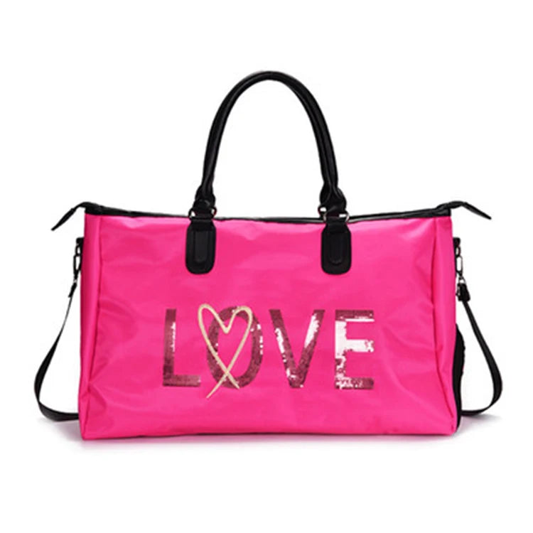 Fashion Women Short-distance Travel Bag Letter Love Sports Fitness Gym Bag Portable Lady Weekend Duffle Bag