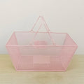 Pink Grocery Basket for Cosmetics Store Handles Baskets for Gifts Laundry Toy Wire Mesh Metal Shopping Basket