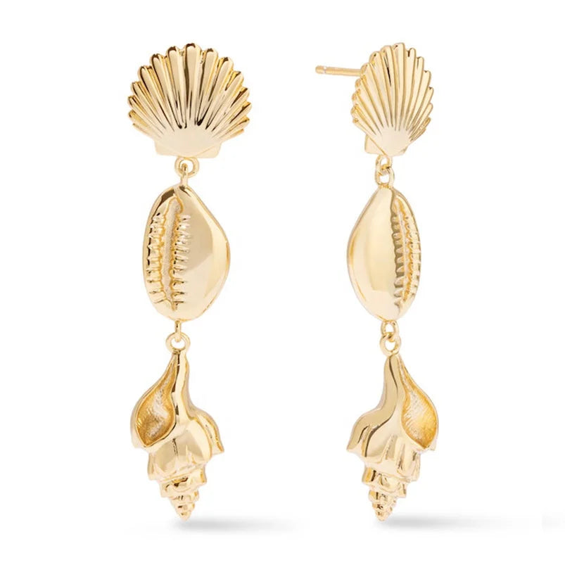 Gemnel 925 Silver Boutique Jewelry Beach Scallop Cowrie Conch Shells Drop Seashell Jewelry Earring
