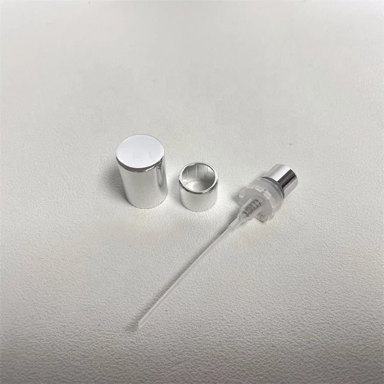 New Design Custom Aluminum Shiny Silver Cosmetic Perfume Spray Pump With Cover