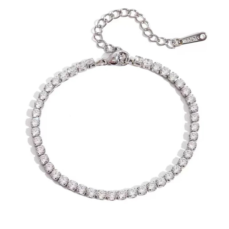 Fine Jewelry Simple Classic Silver Color Stainless Steel Cubic Zirconia Tennis Bracelet Trendy Jewelry for Women Girls