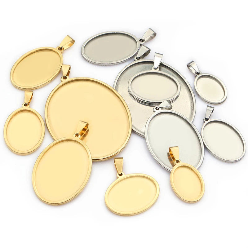 5pcs Stainless Steel 13x18mm 18x25mm 30x40mm Inner Size Oval Pendant Cabochon Blank Base Setting Tray DIY Jewelry Accessories