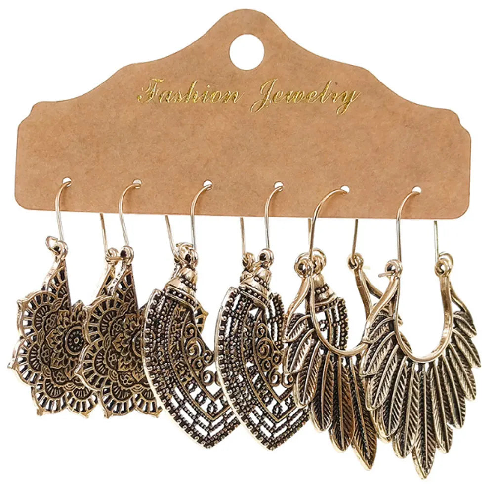Wholesale Fan Shape Flower Charm 3 Pairs a Set Enamel Earrings Elegant Women Jewelry China Manufacturer Supplier