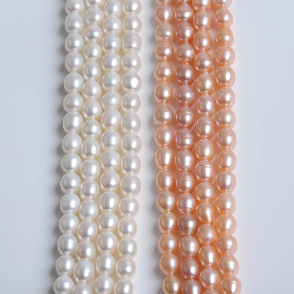 Hot Sale Wholesale Price  8-9mm White/ Pink Color  Freshwater Rice Pearl Strand  Pearls for Bag  Making Jewelry Accessories