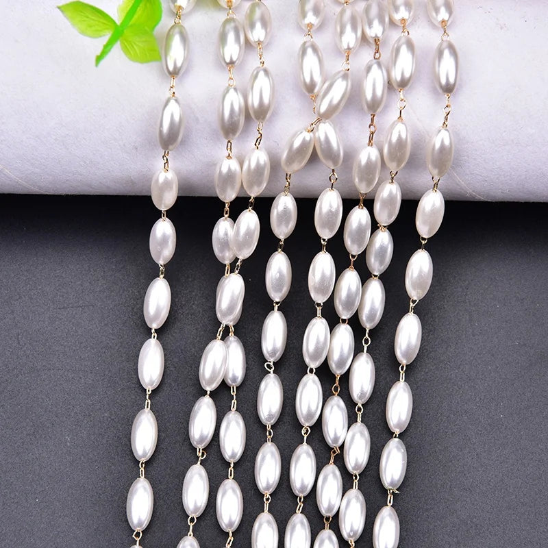 5*10mm Oval White Multipurpose Pearls Chain DIY Dress Decoration Accessories Necklace Creative Trims