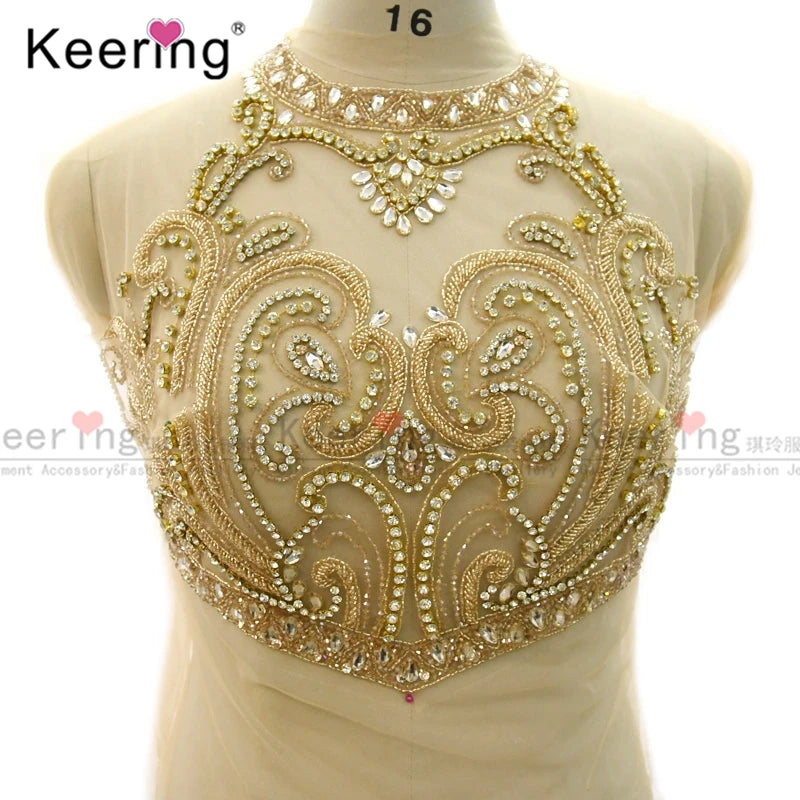 WDP-338 Popular Beaded Crystal Applique Necklace Applique Sew on Bridal Dress
