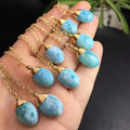 Hot Sale Fashion Jewelry 14k Gold Plated Larimar Tear Drop Hand Wound Wire Wrapped Pendant Necklace