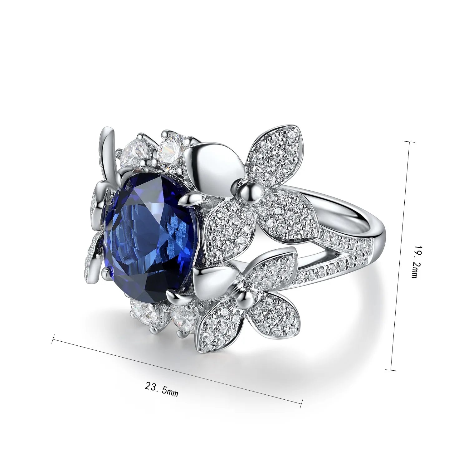 Exquisite Vintage Unique Design Blooming Flower S925 Silver Ring High Quality Lab Grown Sapphire Gemstone Wedding Anniversary