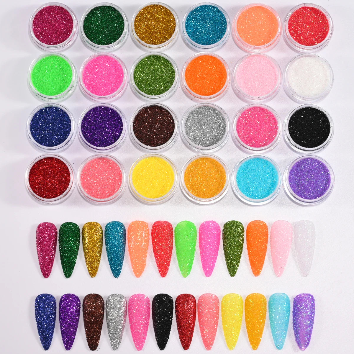 24Pcs/set Holographic Glitter Powder Net3g*24Pots Colorful Fine Glitter Powder DIY 0.2mm Sparkly Laser Glitter Manicure Powder