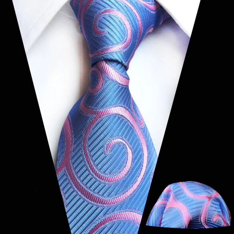 8cm Silk Tie Set Green  Floral Striped Jacquard Pocket Square Necktie Set