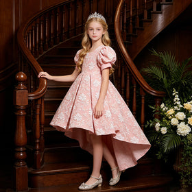 New Fashion Princess Girl Wedding Dress Elegant Tailing Dresses for Girls of 10 Year Old Red Children Birthday Party Dress