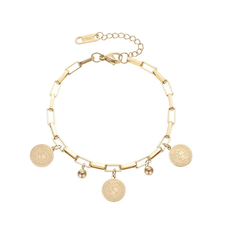 Wholesale Gold Stainless Steel Chain Bracelet Heart Shaped Shell Pendant Bracelet