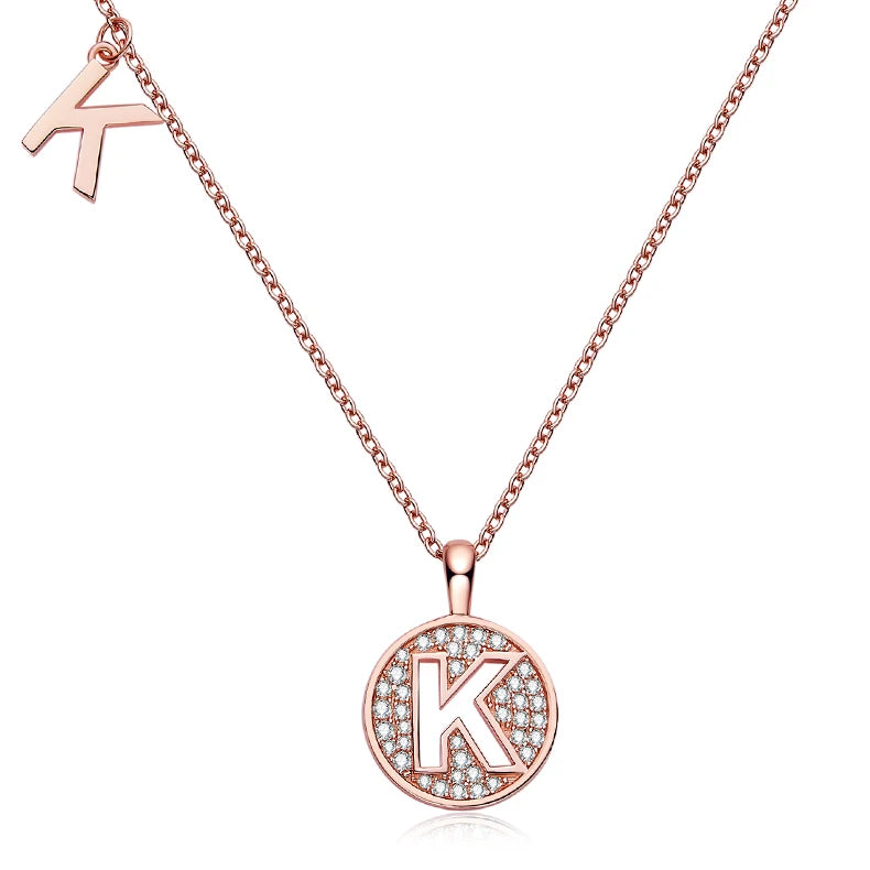 S925 Sterling Silver Trendy Hiphop Wish Jewelry Rose Gold Plated Letter K Moissanite Pendant Necklace for Women