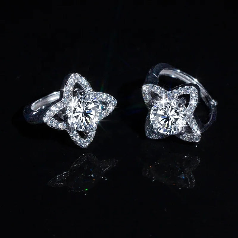 Wholesale Spot S925 Sterling Silver Four-leaf Clover Inlaid Moissanite Earrings Women Wedding Engagement Jewelry MegaBDM