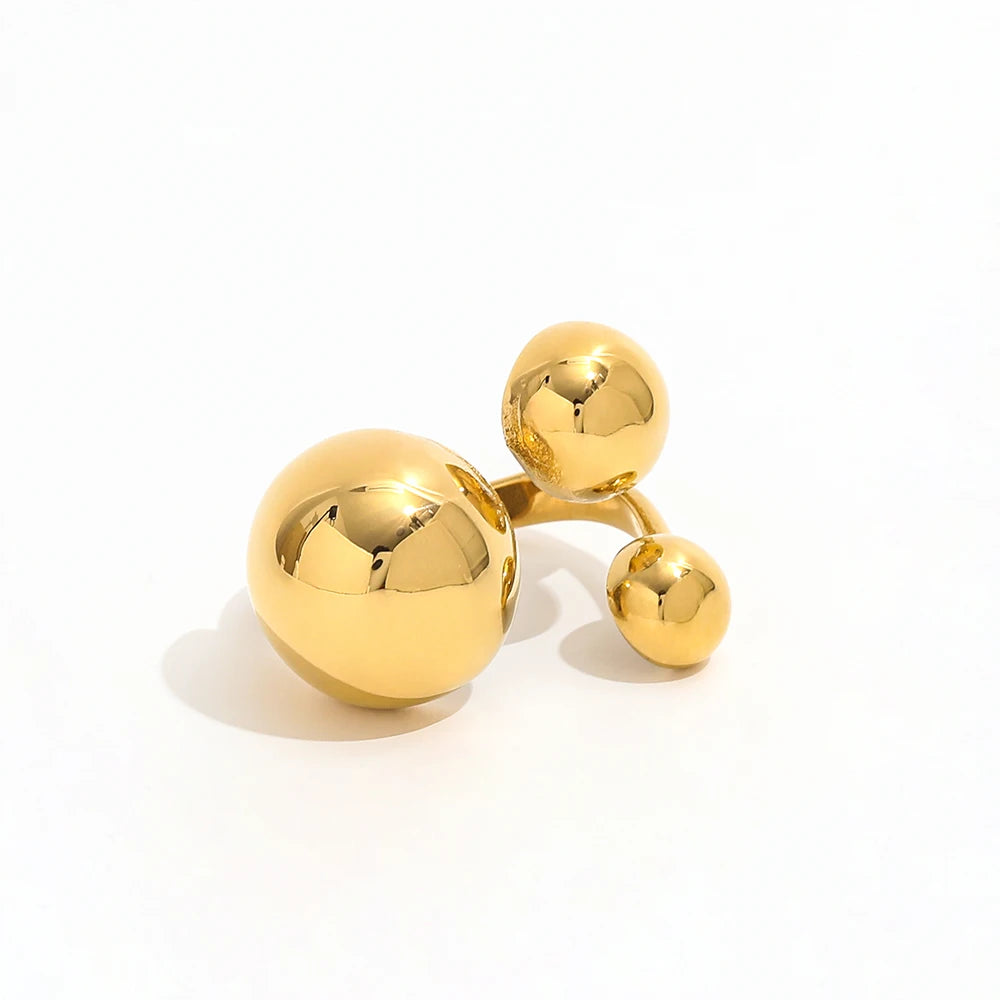 High End 18K PVD Gold Plated Gradient 3 Bead Open Ring Stainless Steel Ring for Women Trendy Jewelry