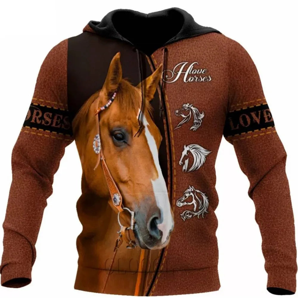 Fitspi Fashion 3d Printing Cute Animal Horse Men's Women's Hoodie Street Personality Wild Loose Top Oversized Wholesale