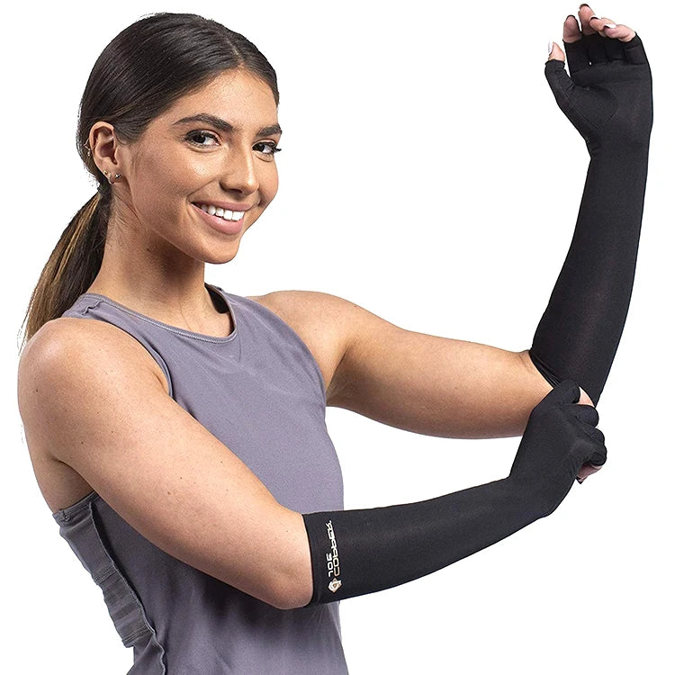 China Black Fitness Copper Infused Half Finger Sports Gym Compression Anti Arthritis Work Lifting Gloves for Cycling & Fishing