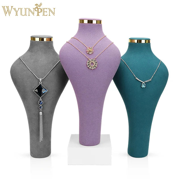 WYP Wholesale Custom Luxury Fine Craftsmanship Microfiber Jewelry Necklace Display Bust with Metal Base