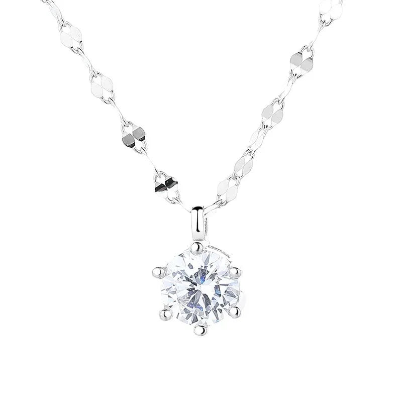 ACME 925 Sterling Silver Classic Necklace Summer Fashion Chain Choker Jewelry Single Large Zircon Pendant Necklace for Women