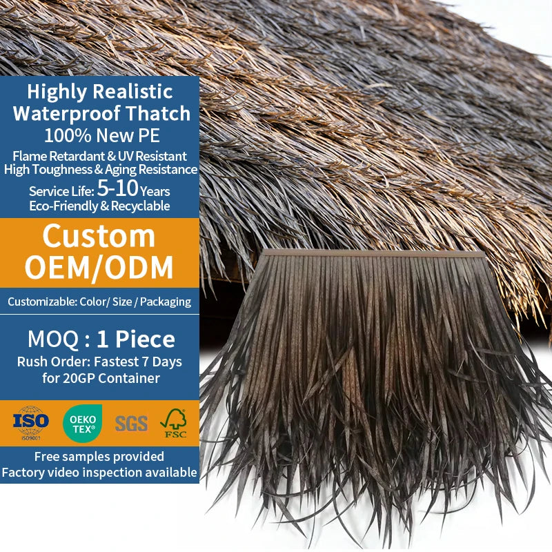 Factory Price Tegole Di Paglia Resistente Al Fuoco Fireproof Synthetic Palapa Falsa Thatch