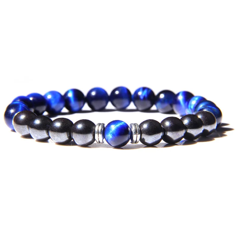 Charm Microscope Beads Men Bracelet Natural 8 mm Tiger Eye Hematite Stone Beads Bracelet ST146