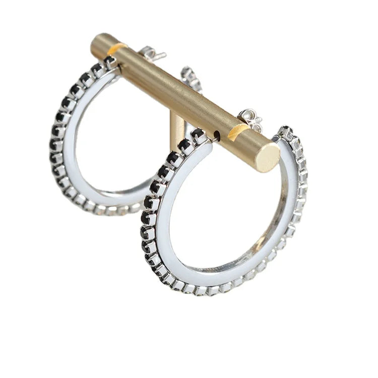 Fashion Women Punk Earring Girl'S Black and White Zircon Big U Shaped 18K Gold Plated Stainless Steel Earing Set