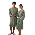 Green Waffle Bathrobe Dressing Gown for Women and Men Soft Lightweight Polyester Kimono Style All Seasons for Hotel Home Salon