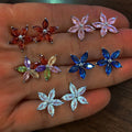 Huitan 2022 Minimalist Crystal CZ Stud Earrings Women Wholesale Price 925 Silver Plated Colorful Flower Earrings for Sweet Girls