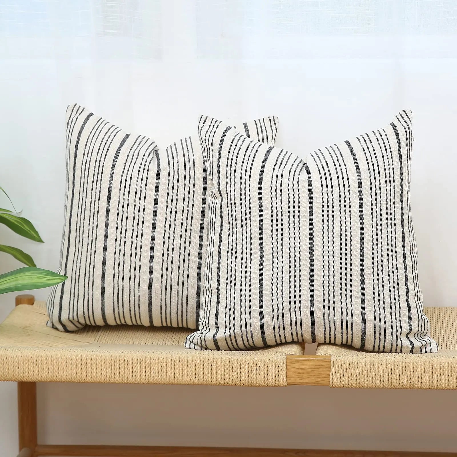 2022 New Arrival Square Pillow Covers Black Stripe Linen Cushion Cover for Sofa Couch Bed