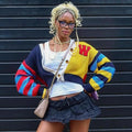 Kliou W24L52789 Fall Winter Women's Coat v Neck Long Sleeve Casual Knitted Sweater Colorful Cardigan Women