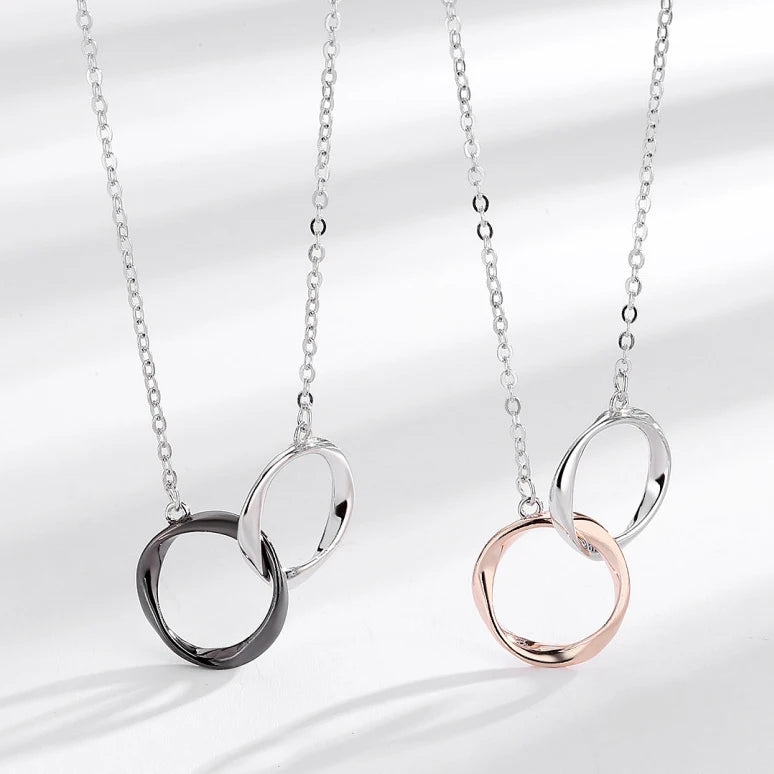 Classical Simple Couple Men Women 925 Silver Gold Plated Pendant Necklace with Interlocking Link Chain Wedding Engagement Gift