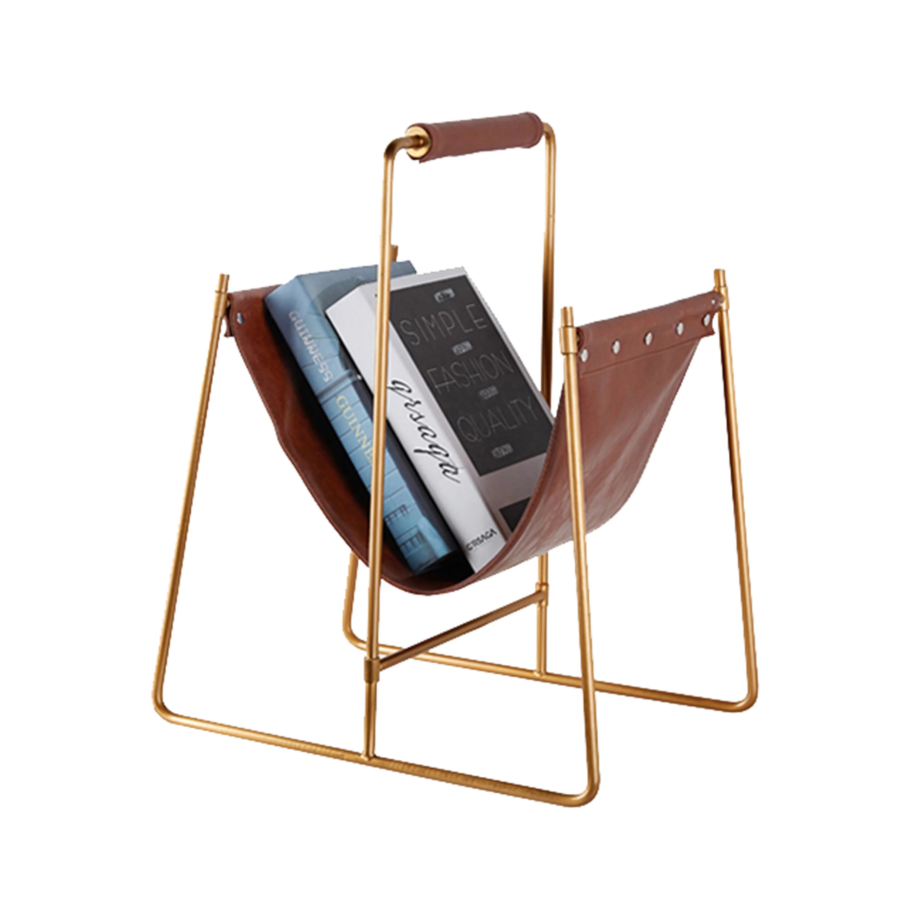 Hotel Supplies Portable Book Display Stand Magazine Holder Leather Gold Magazine Rack Modern