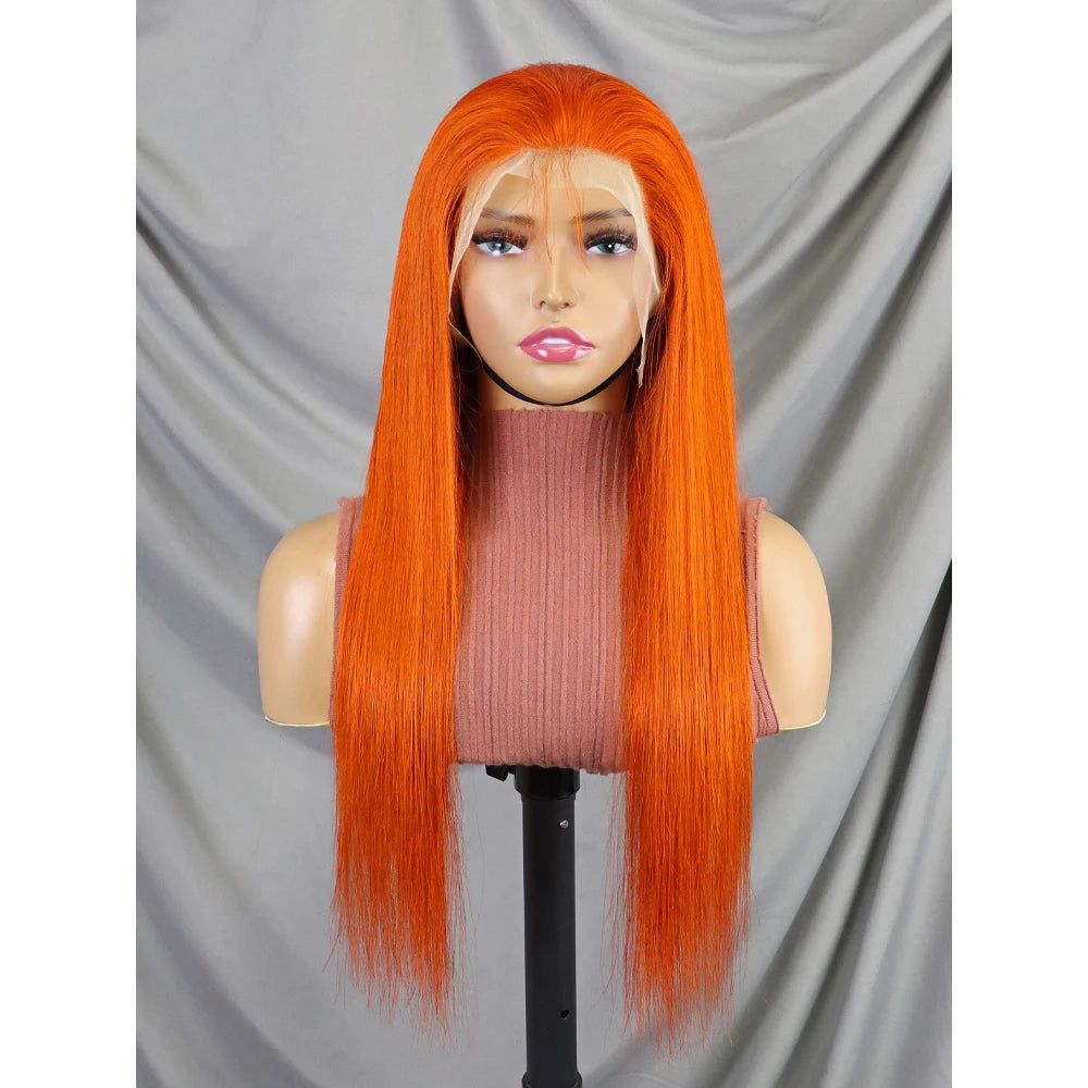Virgin Indian Hair Wig Natural Straight Human Hair Vendor Full 13x4 Pre Plucked Ginger Orange Lace Front Wig for Black Women
