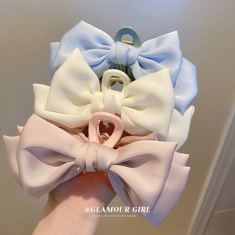 Elegant White Blue pink Chiffon Bowknot butterfly Knot Big Jaw Hair Clip Acrylic Matte Hair Claw Clip Shark Hair Jaw Clip