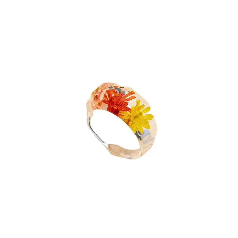 2026  Finger Hand Jewelry Red Yellow Flower Resin Rings Jewelry Women Wholesale