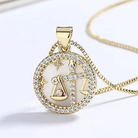 Necklace Gold Plated Zodiac Sign Pendant and Charms Chain Moissanite Chic Geometric Gemstone Jewelry Necklace