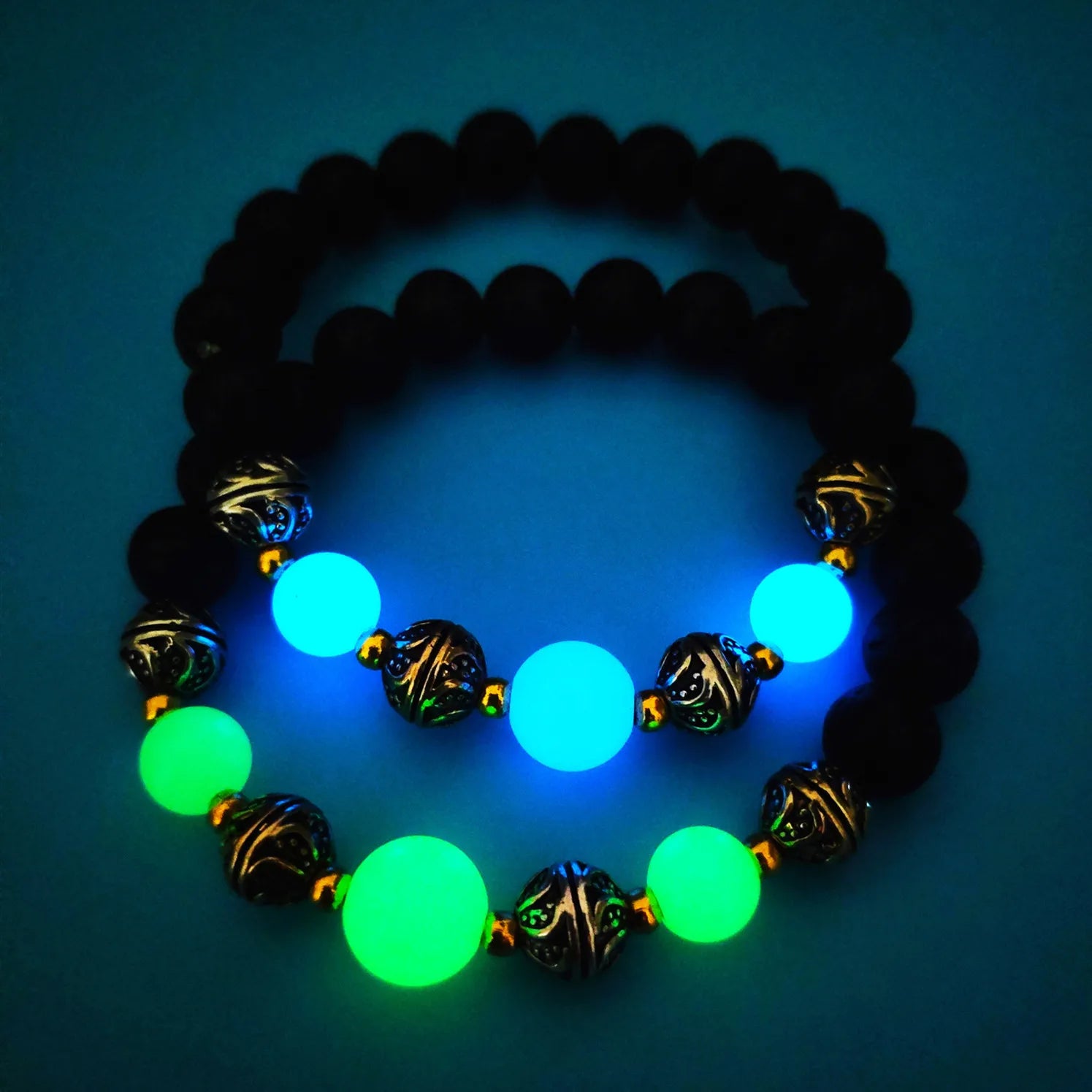 Fashion New Chakra Luminous Jewelry Bracelet Vintage Ball Lava Volcanic Stone Glow Bead Bracelet