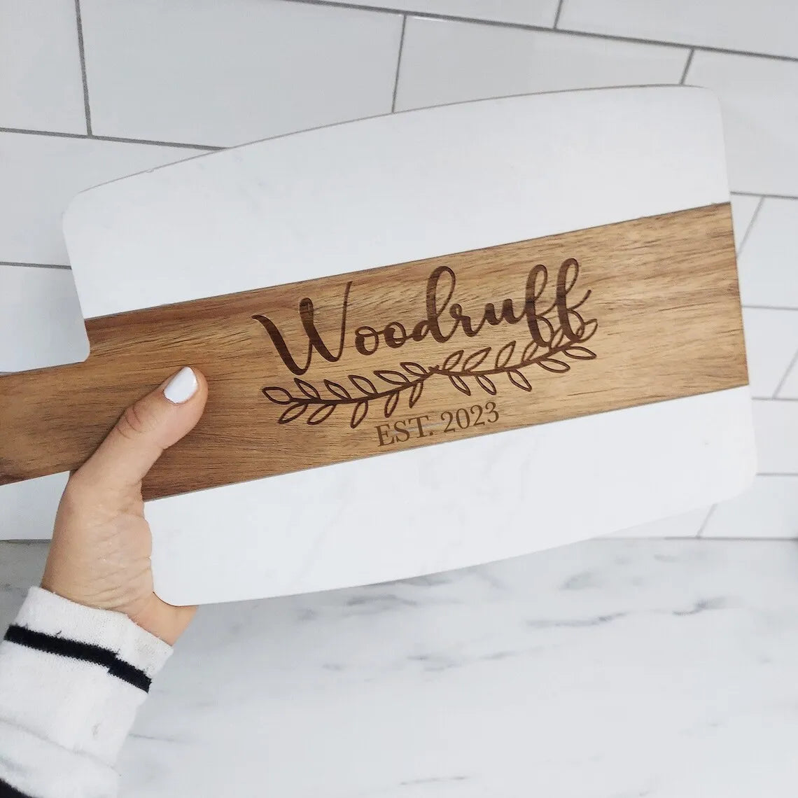 USA Local Stock Marble Serving Cheese Board Charcuterie Board Marble and Acacia Wood Cutting Board with Handle for Kitchen