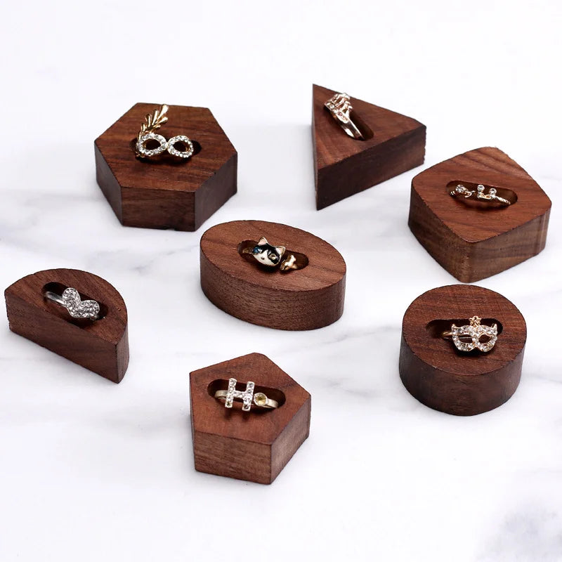 Walnut Mini Ring Holder Storage Box Various Shape Jewelry Holder Display