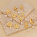 Fashionable Exaggerated Flower Earrings Waterproof Stainless Steel Earring Butterfly Starfish Pearl Drop Earrings for Women