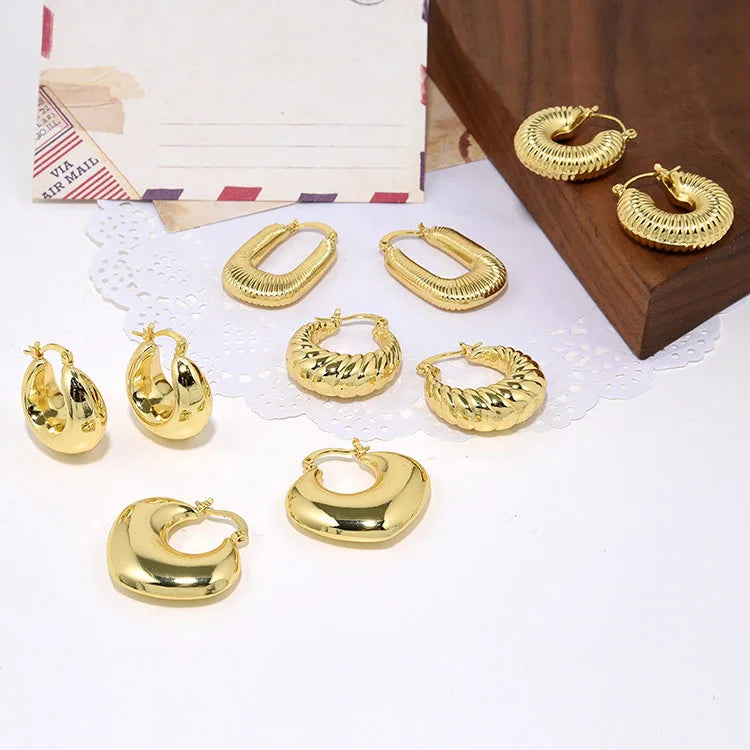 EM1370 Bold Bohemian 18K Gold Plated Geometric Twisted Hoop Earrings Trendy Croissant Statement Hoops for Women Gift