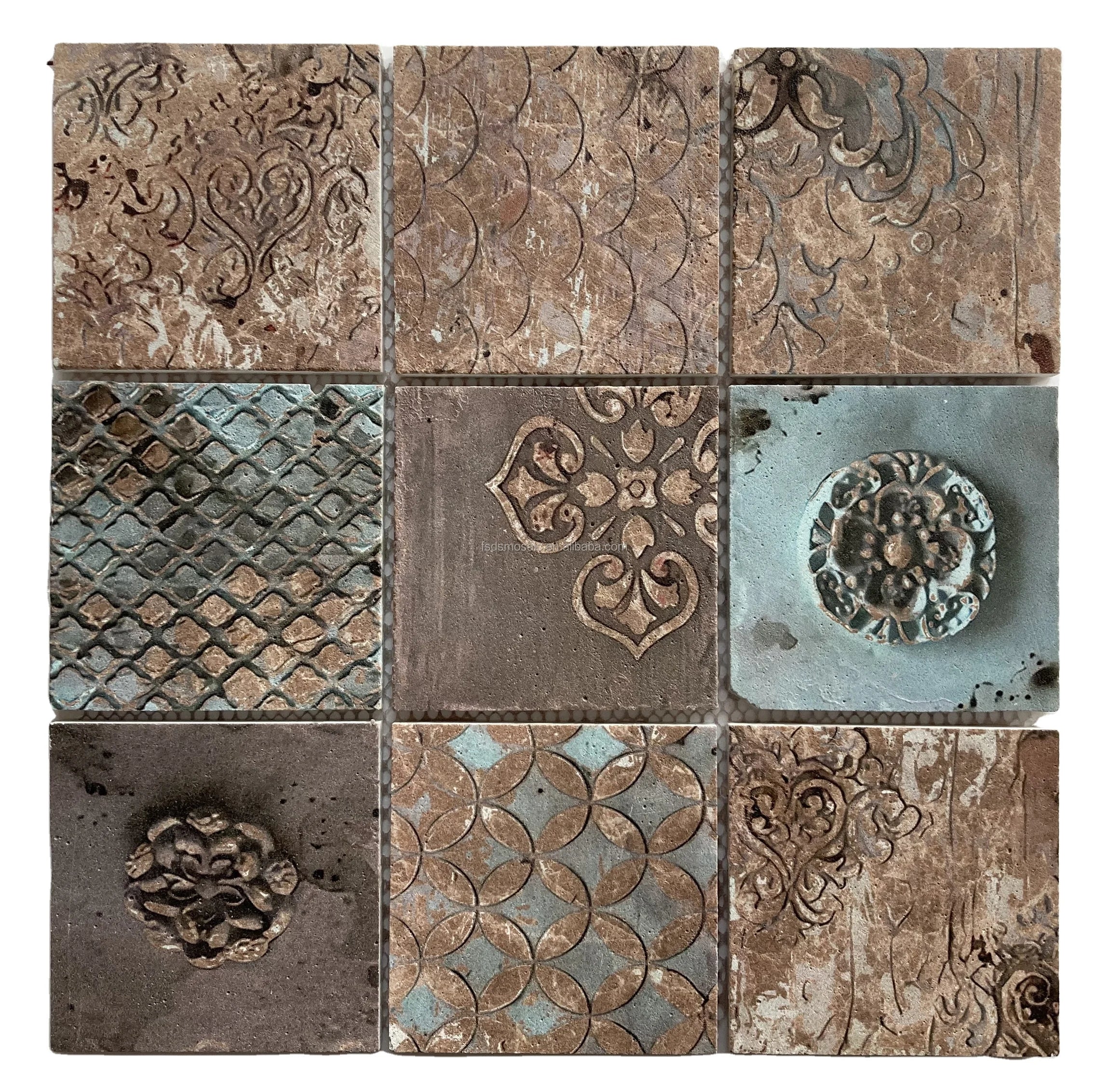 DS Cheap Price Inkjet Printing Square 4''x4''  Retro Stone Bathroom Tiles Walls and Floors Inkjet Marble Mosaic