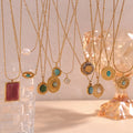 European American Retro Palace Style Necklace 18K Gold-Plated Stainless Steel Natural Stone Eye Shell Pendant