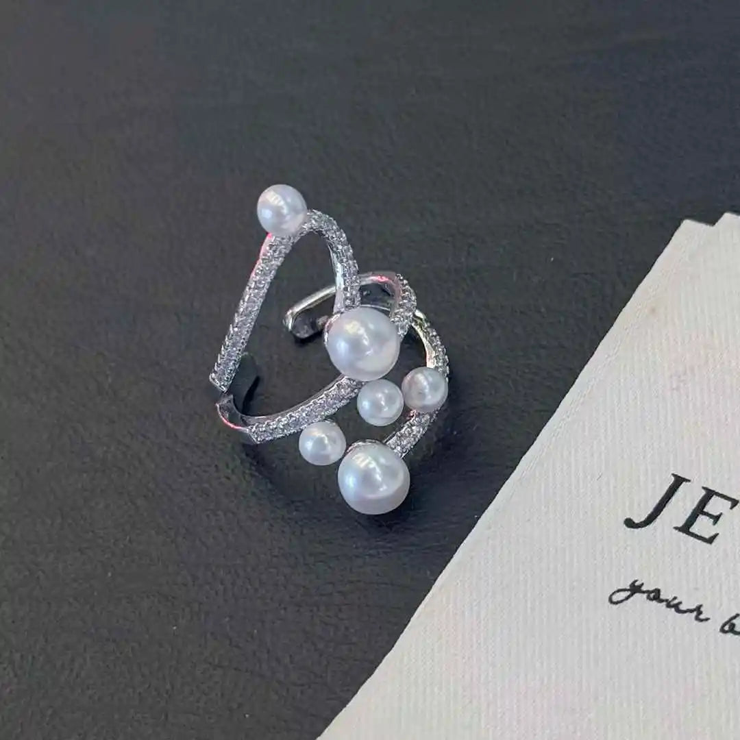 Master-Designed 4-7mm Natural White Freshwater Bread Pearl Ring Starry Sky Planet Inspired Personalized Jewelry