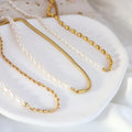 Wholesale Custom Logo 18k Gold Plated Stainless Steel Dainty Jewelry Asymmetry Half Snake Chain Fresh Water Pearl Necklace